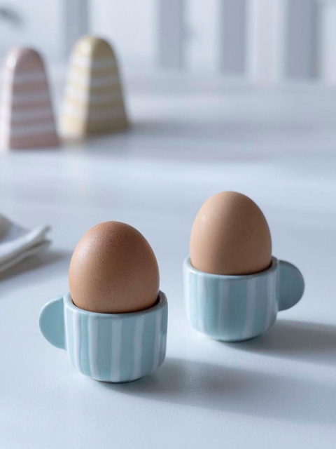 

ellementry Blue & white Striped Handpainted Ceramic Egg Cups