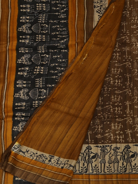 

Pothys Brown Woven Design Jute Silk Saree