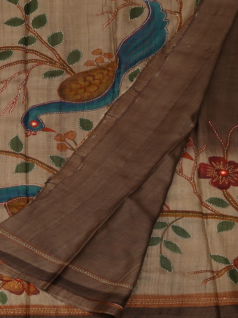 

Pothys Brown Printed Jute Silk Saree