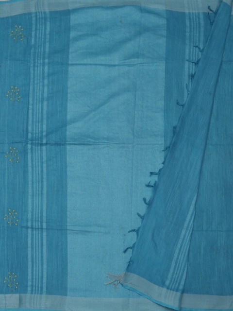 

Pothys Blue Embroidered Linen Blend Saree