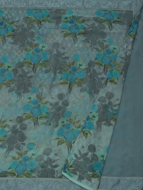 

Pothys Grey & Blue Poly Georgette Printed Saree