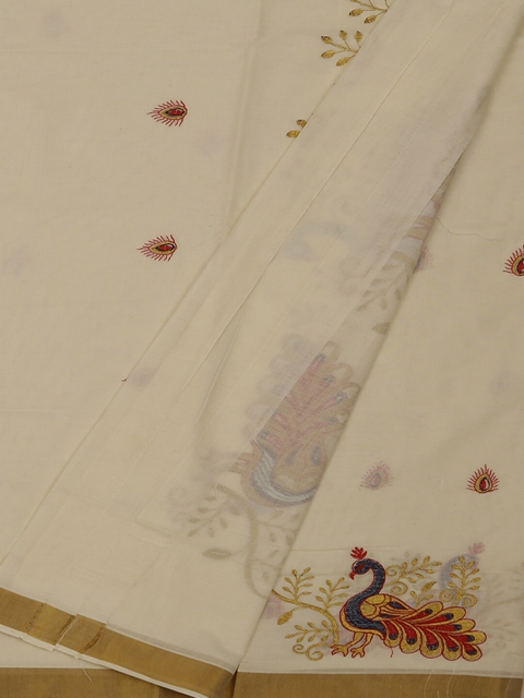 

Pothys Cream-Coloured Embroidered Pure Cotton Saree