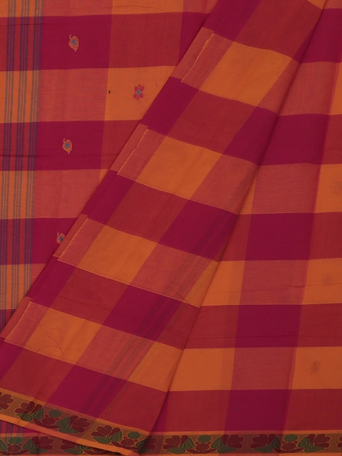 

Pothys Red & Orange Pure Cotton Checked Saree