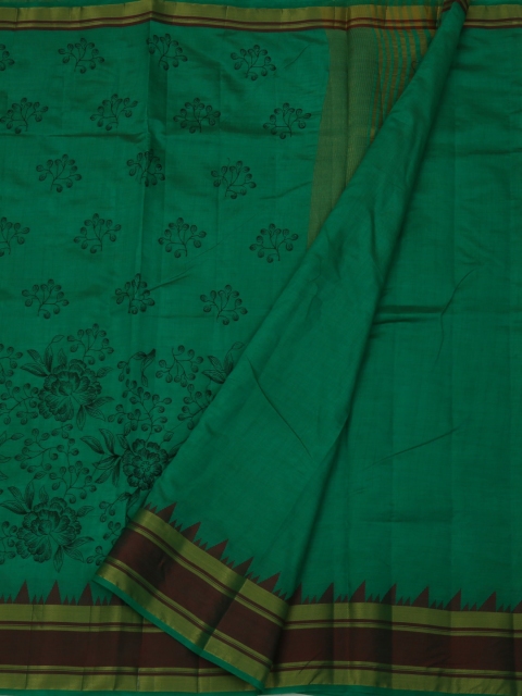 

Pothys Green Printed Jute Silk Saree