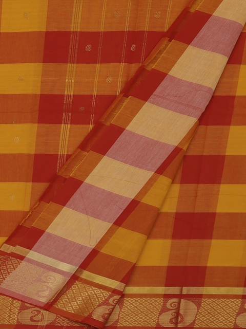 

Pothys Yellow & Red Pure Cotton Checked Saree