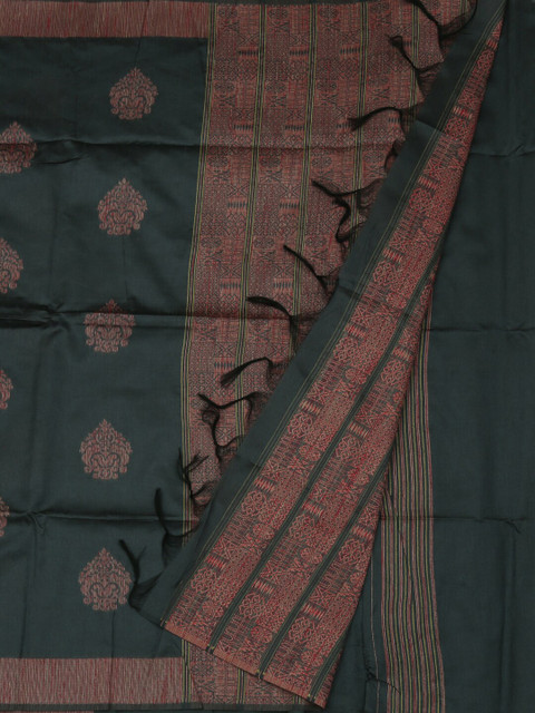 

Pothys Charcoal & Coral Jute Silk Woven Design Saree