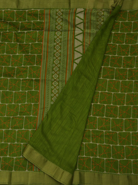 

Pothys Olive Green Checked Jute Silk Saree