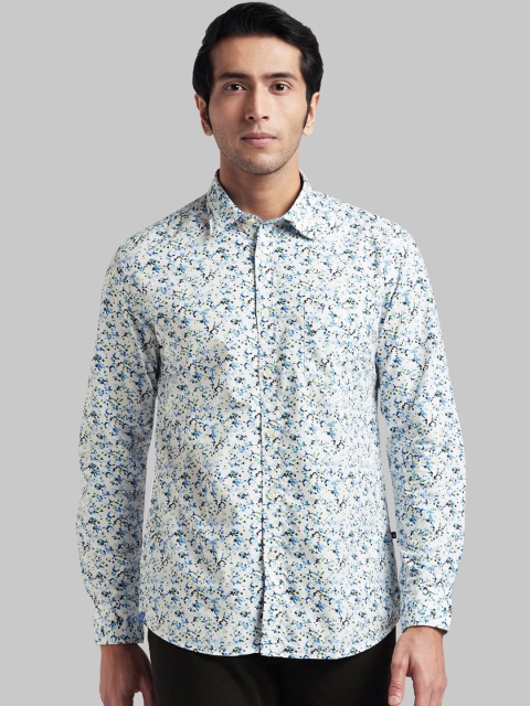 

Parx Men Off-White & Blue Regular Fit Printed Casual Shirt