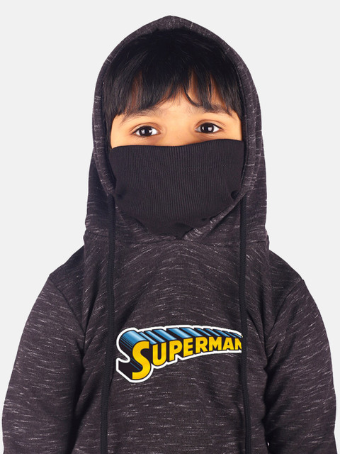 

YK Justice League Boys Black Superman Printed Hooded Sweatshirt With Attached Face Cover