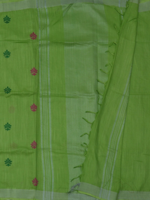 

Pothys Green Embroidered Linen Blend Saree