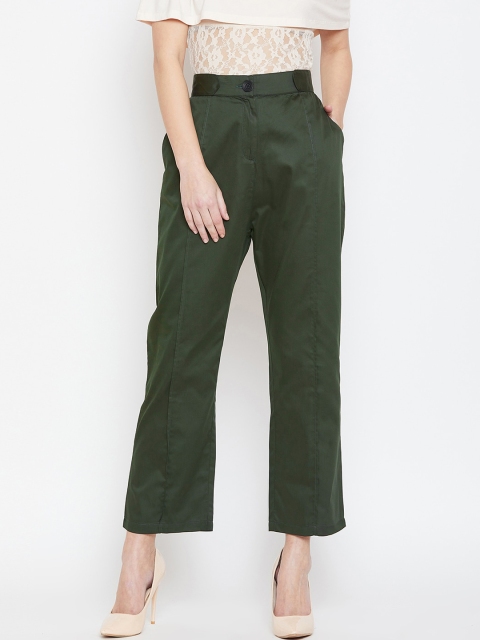 

HERS Women Olive Green Peg Leg Regular Fit Solid Parallel Trousers