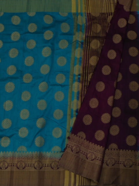 

Pothys Teal Blue & Maroon Jute Silk Printed Saree