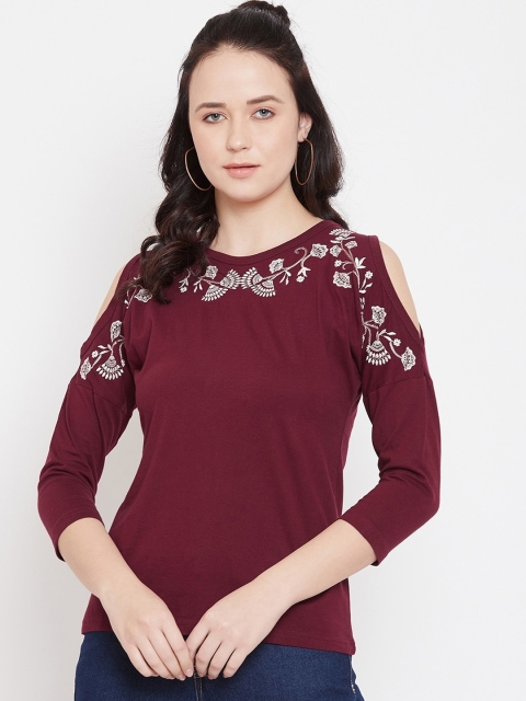 

Hypernation Women Maroon Solid Round Neck T-shirt
