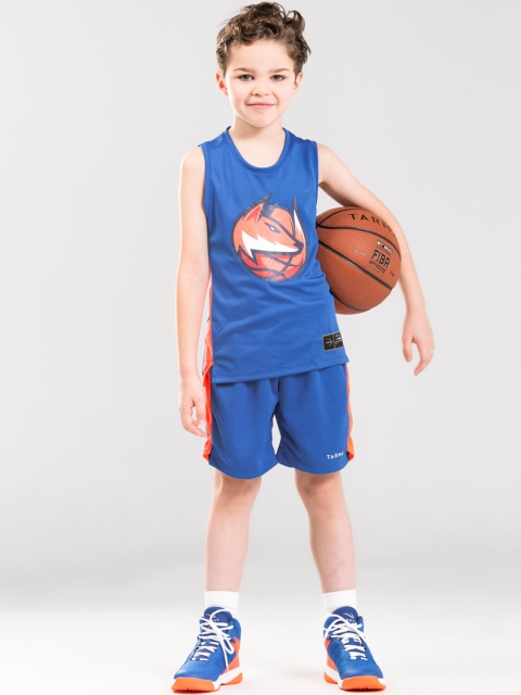 

TARMAK By Decathlon Unisex Kids Blue Colourblocked Regular Fit Basketball Shorts