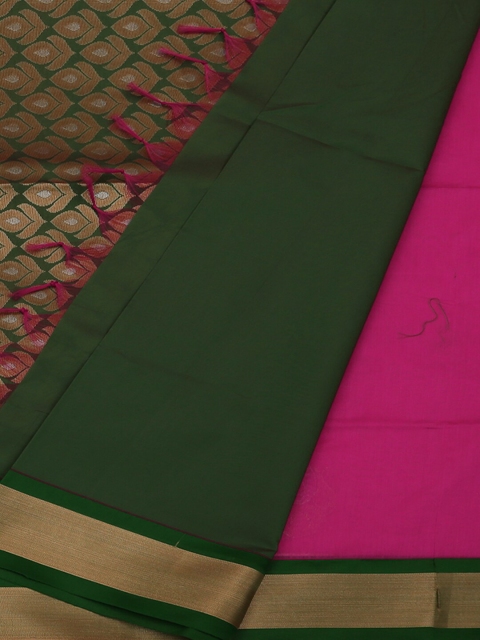 

Pothys Pink & Green Silk Cotton Woven Design Saree