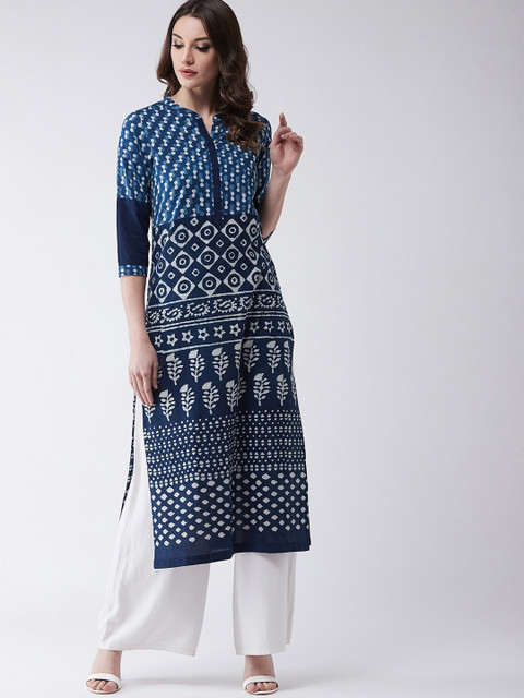 

Pannkh Women Navy Blue Printed Straight Kurta