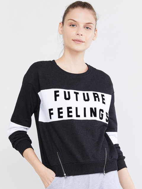 

max Women Charcoal & White Printed Sweatshirt