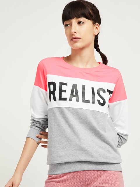 

max Women Grey & Pink Colourblocked Printed Sweatshirt