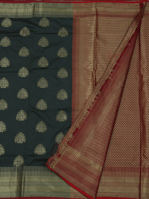 

Pothys Charcoal Grey & Red Jute Silk Woven Design Saree