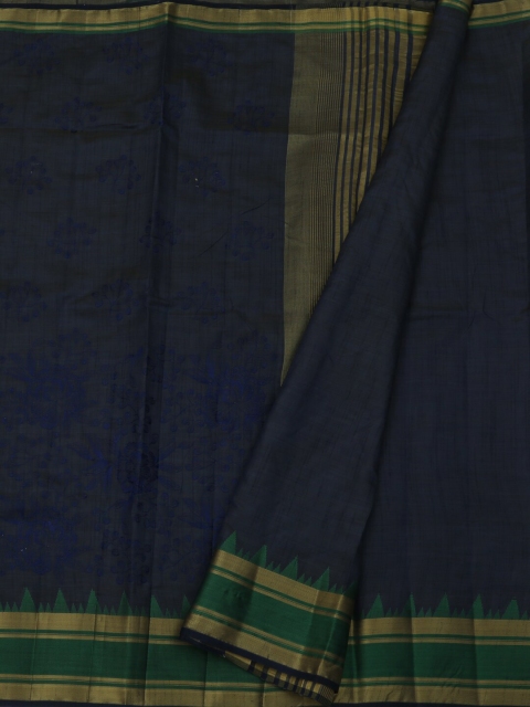 

Pothys Navy Blue Colourblocked Jute Silk Saree