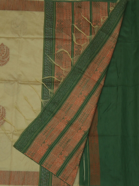 

Pothys Cream-Coloured & Green Jute Silk Printed Saree