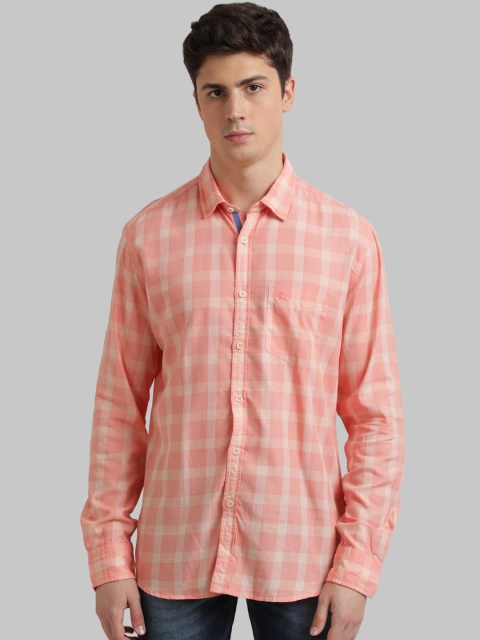

Parx Men Orange & Off-White Regular Fit Checked Casual Shirt