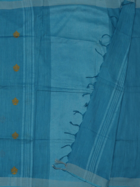 

Pothys Blue Embroidered Linen Blend Saree