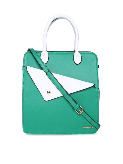 

Sugarush Green & White Colourblocked Handheld Bag