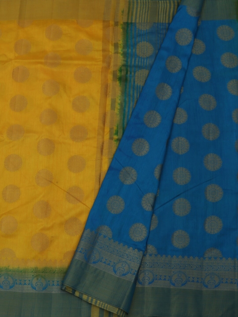 

Pothys Yellow & Blue Jute Silk Woven Design Saree