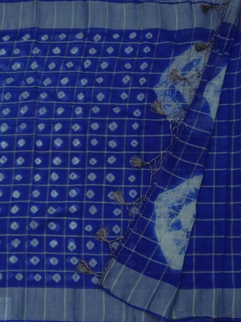 

Pothys Blue Checked Linen Blend Saree