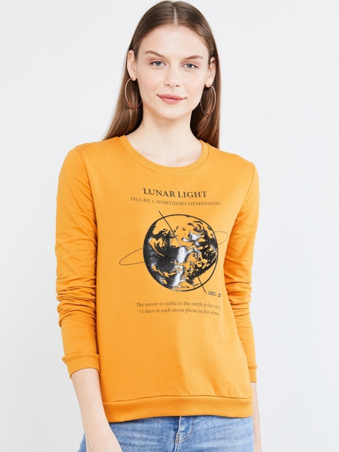 max Women Yellow Printed Sweatshirt