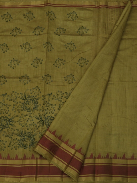 

Pothys Green Printed Jute Silk Saree