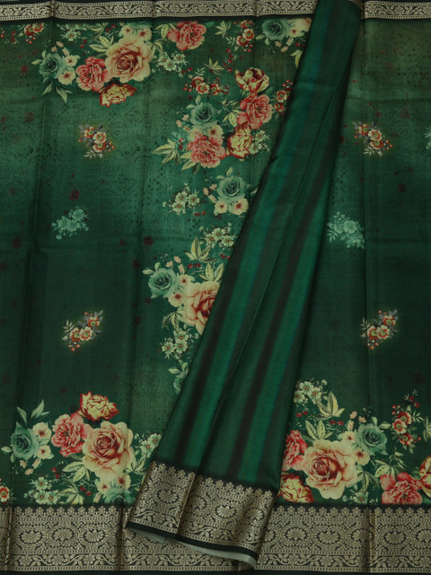 

Pothys Green & Peach Jute Silk Printed Saree