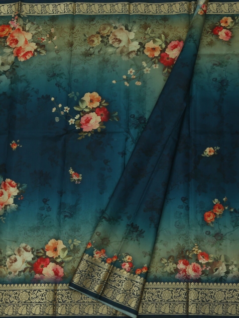 

Pothys Blue Printed Jute Silk Saree
