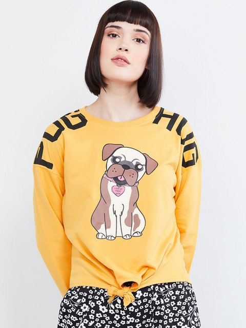 

max Women Mustard Yellow Printed Sweatshirt