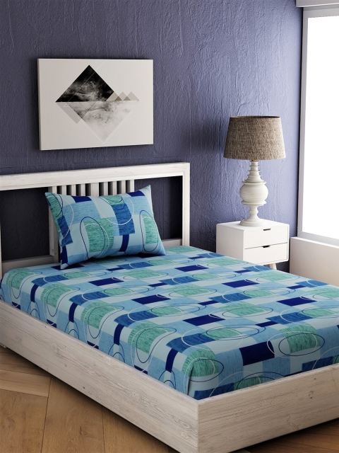 

EverHOME Blue Geometric 144 TC Cotton 1 Single Bedsheet with 1 Pillow Covers