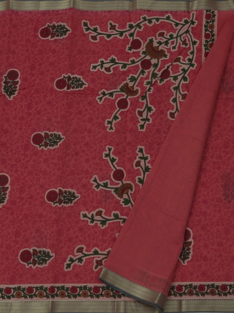 

Pothys Pink & Red Cotton Blend Printed Saree