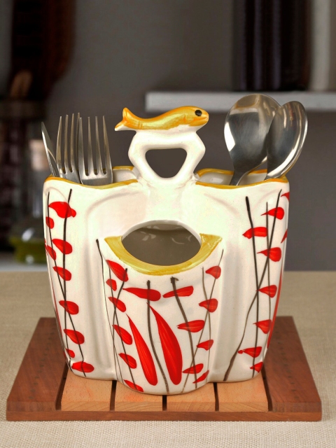 

StyleMyWay Red & Yellow Hand Painted Ceramic Cutlery Holder