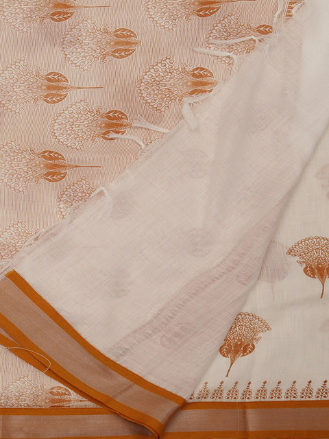 

Pothys Off-White & Brown Linen Blend Printed Saree