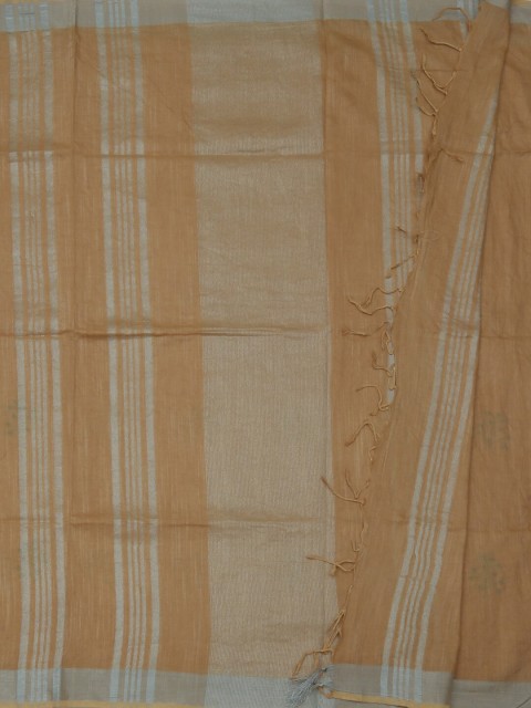

Pothys Cream-Coloured & Silver-Toned Linen Blend Embroidered Saree