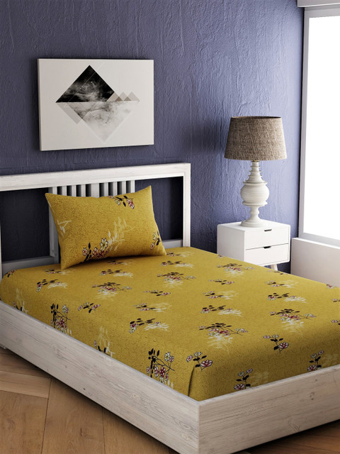 

EverHOME Yellow Floral 144 TC Cotton 1 Single Bedsheet with 1 Pillow Covers
