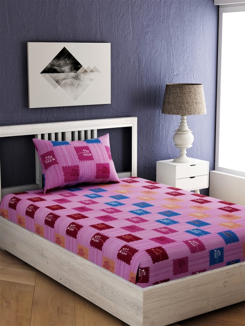 

EverHOME Pink Geometric 144 TC Cotton 1 Single Bedsheet with 1 Pillow Covers