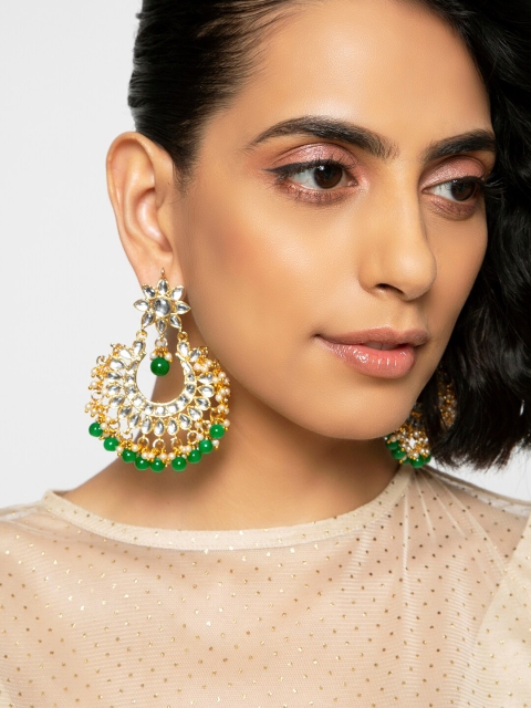 INDYA Green & Gold-Toned Circular Chandbalis