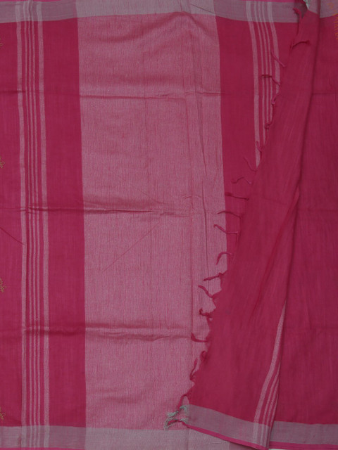 

Pothys Magenta & Silver Linen Blend Embroidered Saree