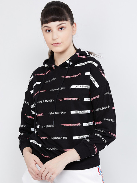

max Women Black Printed Hooded Sweatshirt