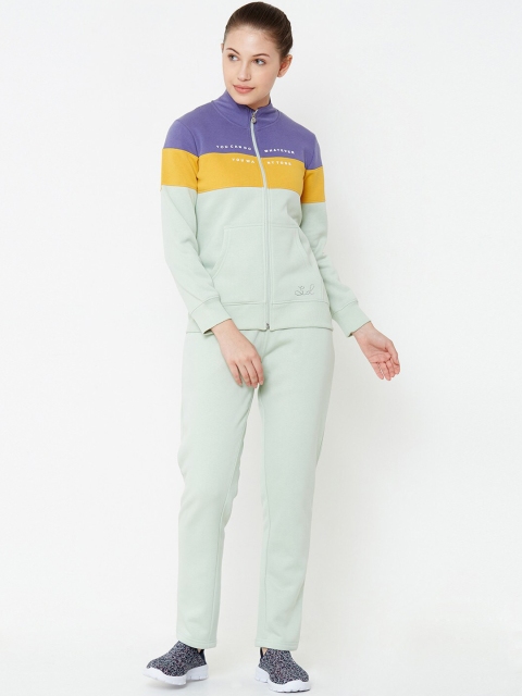 Sweet Dreams Women Green & Purple Colourblocked Tracksuit
