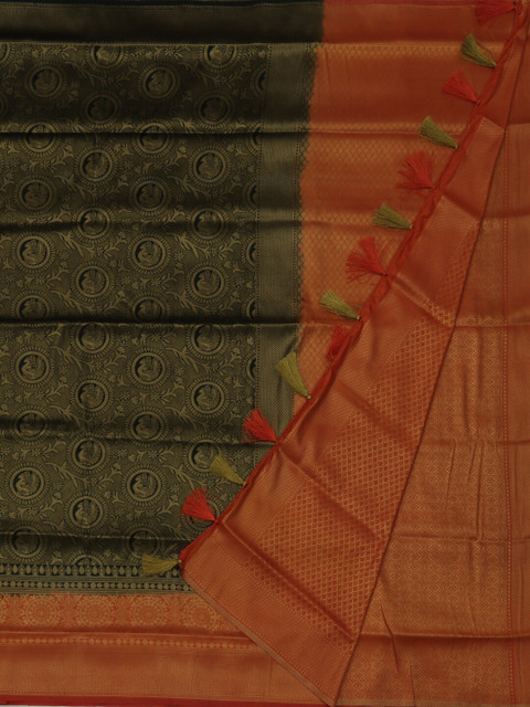 

Pothys Olive Green & Orange Jute Silk Woven Design Saree