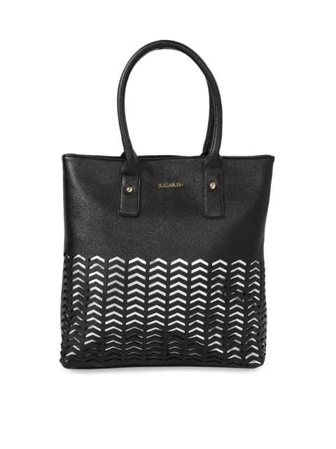 

Sugarush Black & Silver-Toned Textured Shoulder Bag