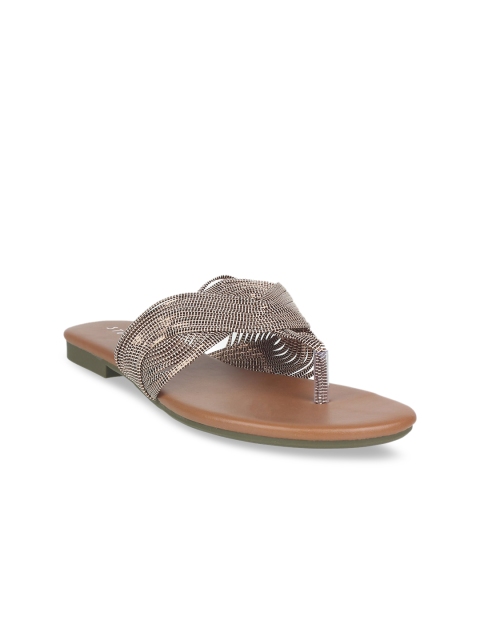 

STEPpings Women Bronze-Toned Embellished Open Toe Flats