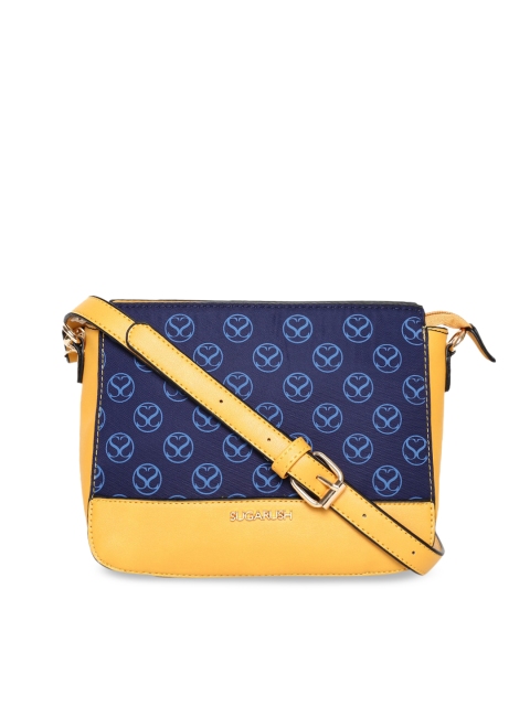 

Sugarush Navy Blue & Yellow Colourblocked Sling Bag